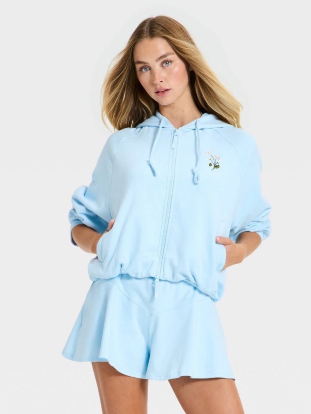 Joy Lab Women Cropped Bubble Hem Full Zip Sweatshirt. Sz M.